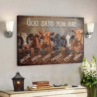 Bible Verse Cow God Says You Are Christian Canvas Wall Art