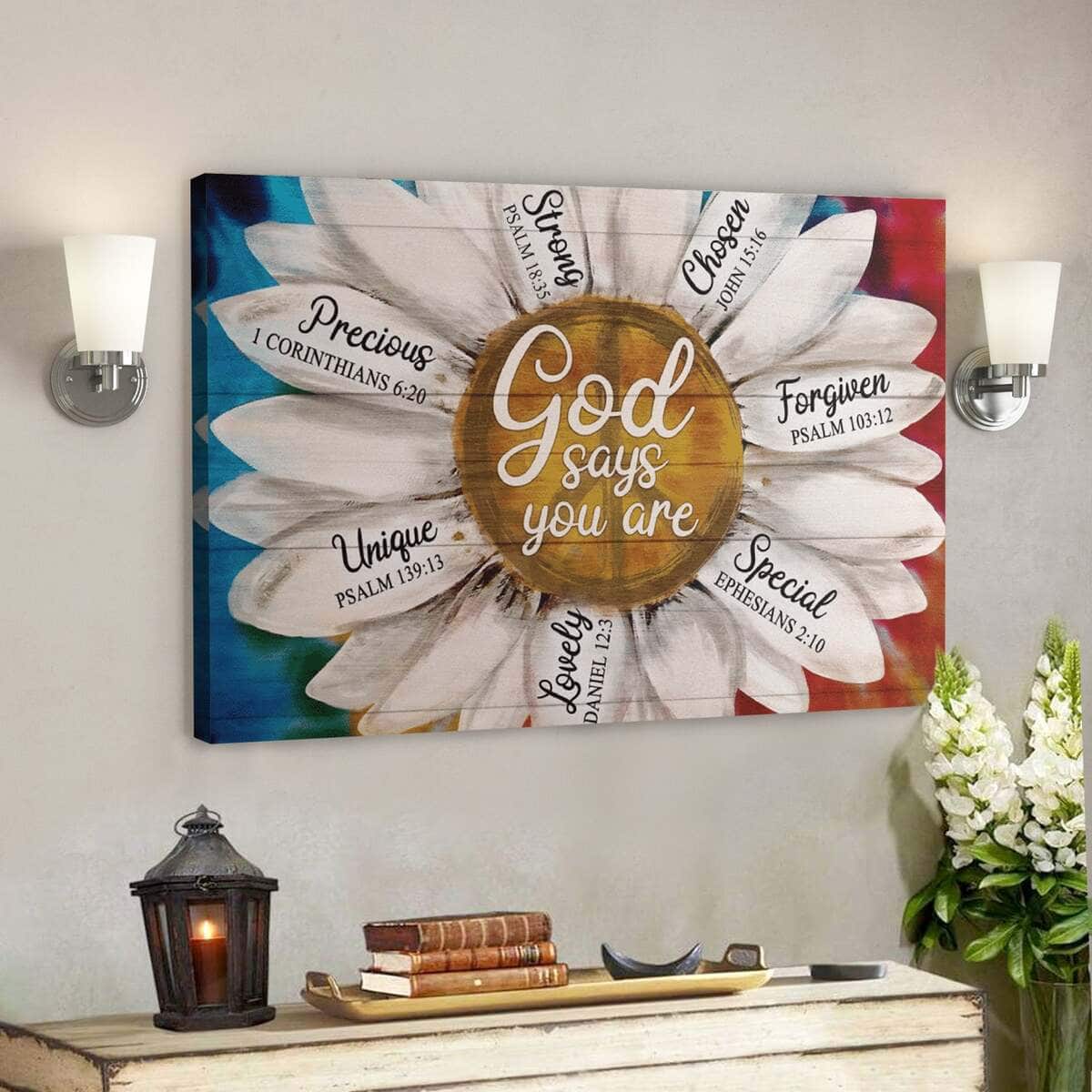Bible Verse Colorful Daisy God Says You Are Canvas Wall Art Bible Verse Colorful Daisy God Says You Are Canvas Wall Art