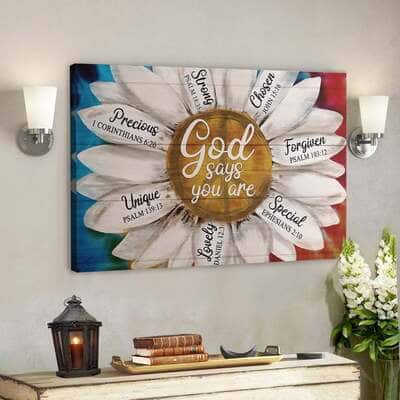 Bible Verse Colorful Daisy God Says You Are Canvas Wall Art