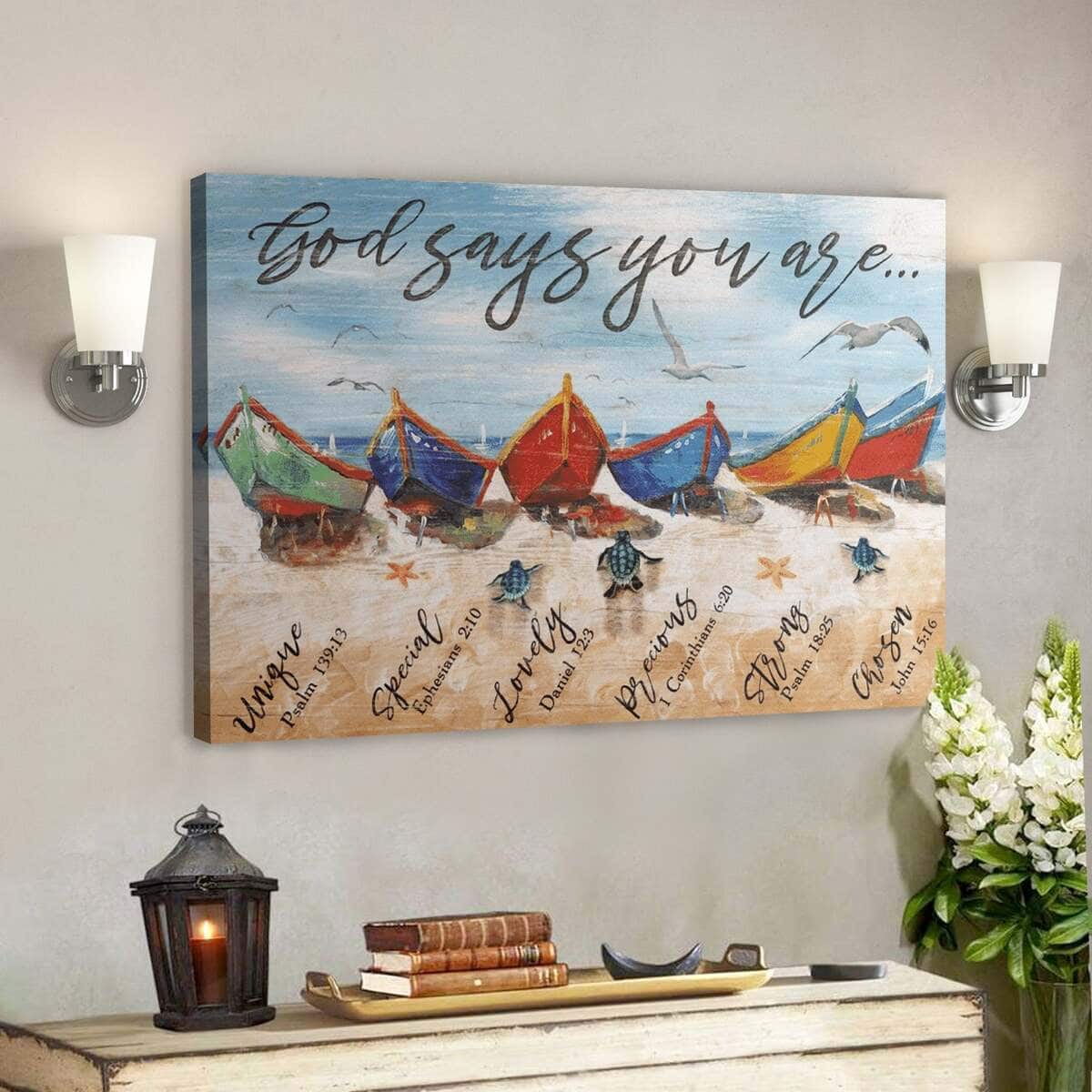 Bible Verse Colorful Boats God Says You Are Canvas Wall Art Bible Verse Colorful Boats God Says You Are Canvas Wall Art