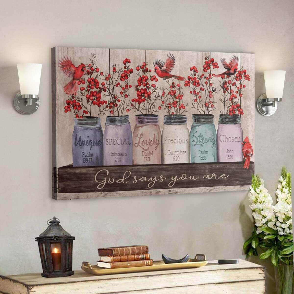 Bible Verse Cardinal And Winterberry God Says You Are Canvas Wall Art Bible Verse Cardinal And Winterberry God Says You Are Canvas Wall Art