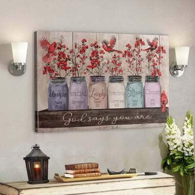Bible Verse Cardinal And Winterberry God Says You Are Canvas Wall Art