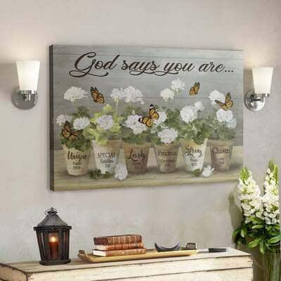 Bible Verse Beautiful Flower And Butterfly God Says You Are Canvas Wall Art