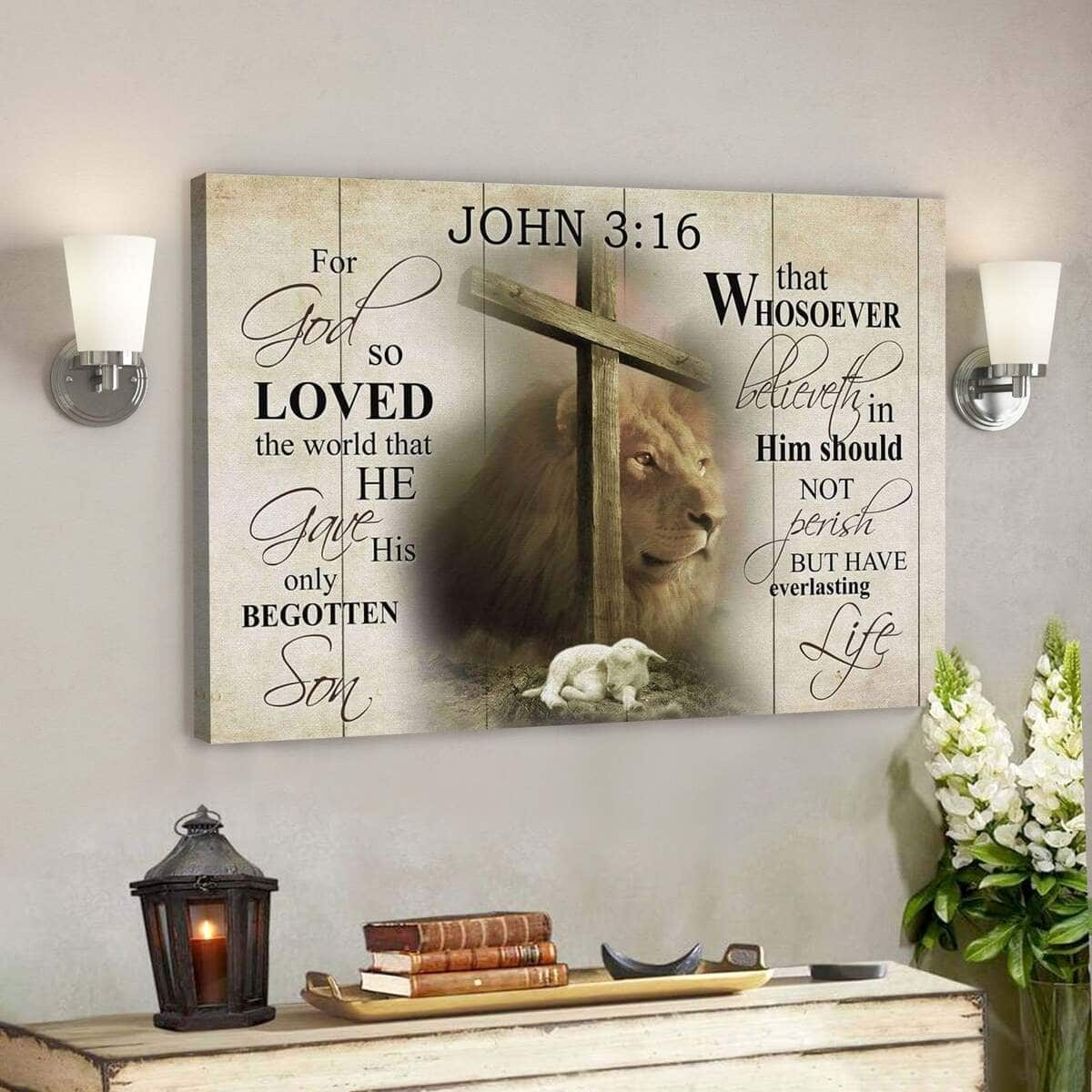 God Jesus John 316 Kjv Christian Cross For God So Loved The World Canvas Wall Art