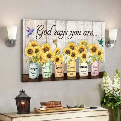 God Bible Verse Vase Of Sunflower God Says You Are Unique Scripture Canvas Wall Art