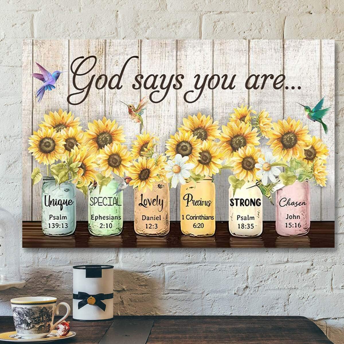 God Bible Verse Vase Of Sunflower God Says You Are Unique Scripture Canvas Wall Art God Bible Verse Vase Of Sunflower God Says You Are Unique Scripture Canvas Wall Art
