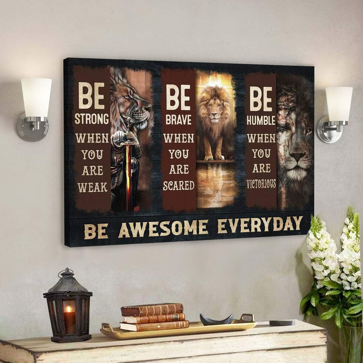 Bible Verse Awesome Lion And Warrior Be Awesome Everyday Scripture Canvas Wall Art