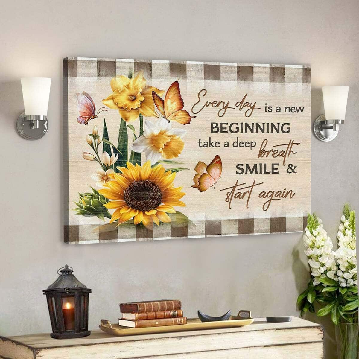 Bible Verse Every Day Is A New Beginning Butterfly Sunflowers Scripture Canvas Wall Art