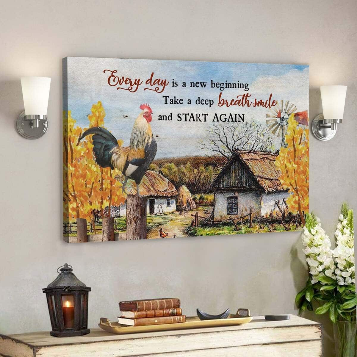 Bible Verse Every Day Is A New Beginning Chickens On Farm Farmhouse Scripture Canvas Wall Art