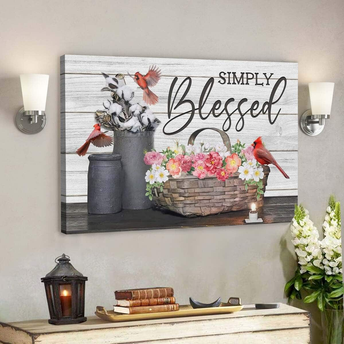 Bible Verse Simply Blessed Hummingbird Flowers Scripture Canvas Wall Art