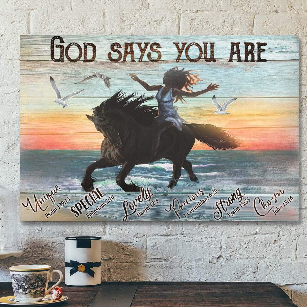Girl Riding Horse God Says You Are Bible Verse Scripture Canvas Wall Art Girl Riding Horse God Says You Are Bible Verse Scripture Canvas Wall Art