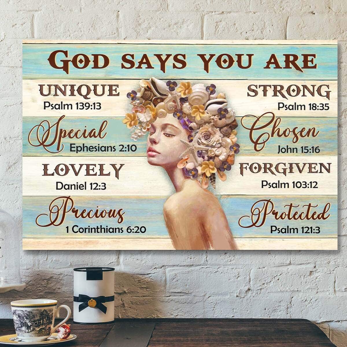 Beautiful Girl With Seashell Hair God Says You Are Bible Verse Scripture Canvas Wall Art Beautiful Girl With Seashell Hair God Says You Are Bible Verse Scripture Canvas Wall Art