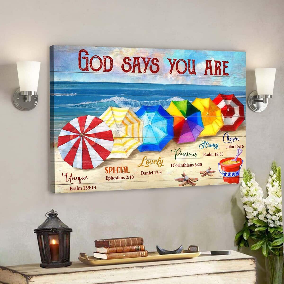 Colorful Umbrella God Says You Are Bible Verse Scripture Canvas Wall Art Colorful Umbrella God Says You Are Bible Verse Scripture Canvas Wall Art