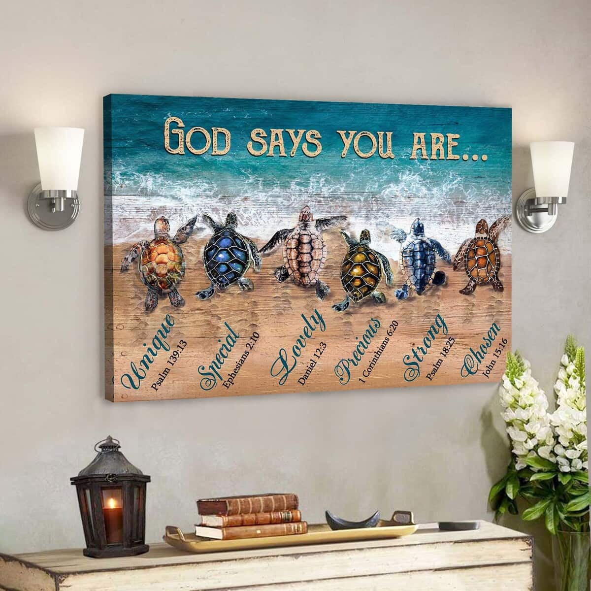 Turtle To The Ocean God Says You Are Bible Verse Scripture Canvas Wall Art Turtle To The Ocean God Says You Are Bible Verse Scripture Canvas Wall Art