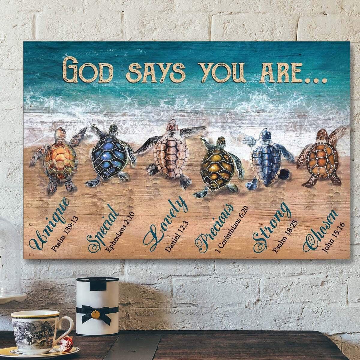 Turtle To The Ocean God Says You Are Bible Verse Scripture Canvas Wall Art Turtle To The Ocean God Says You Are Bible Verse Scripture Canvas Wall Art
