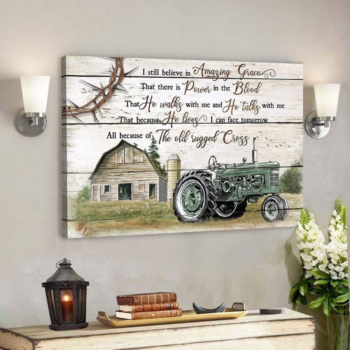 Green Electric Tricycle I Still Believe In Amazing Grace Bible Verse Scripture Canvas Wall Art