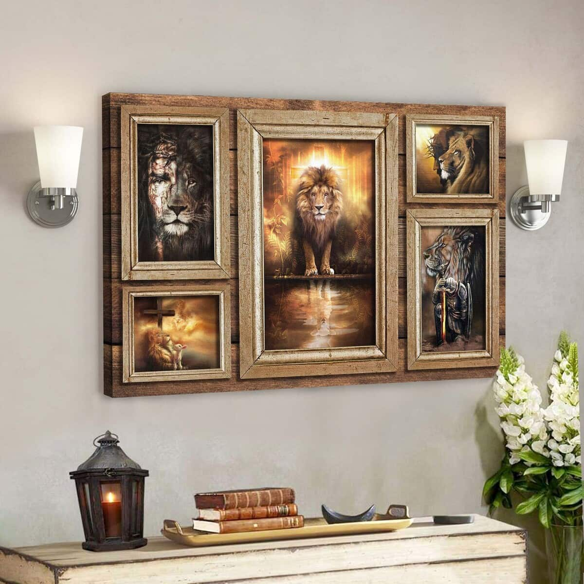 Awesome Lions In Picture Frames Bible Verse Scripture Canvas Wall Art