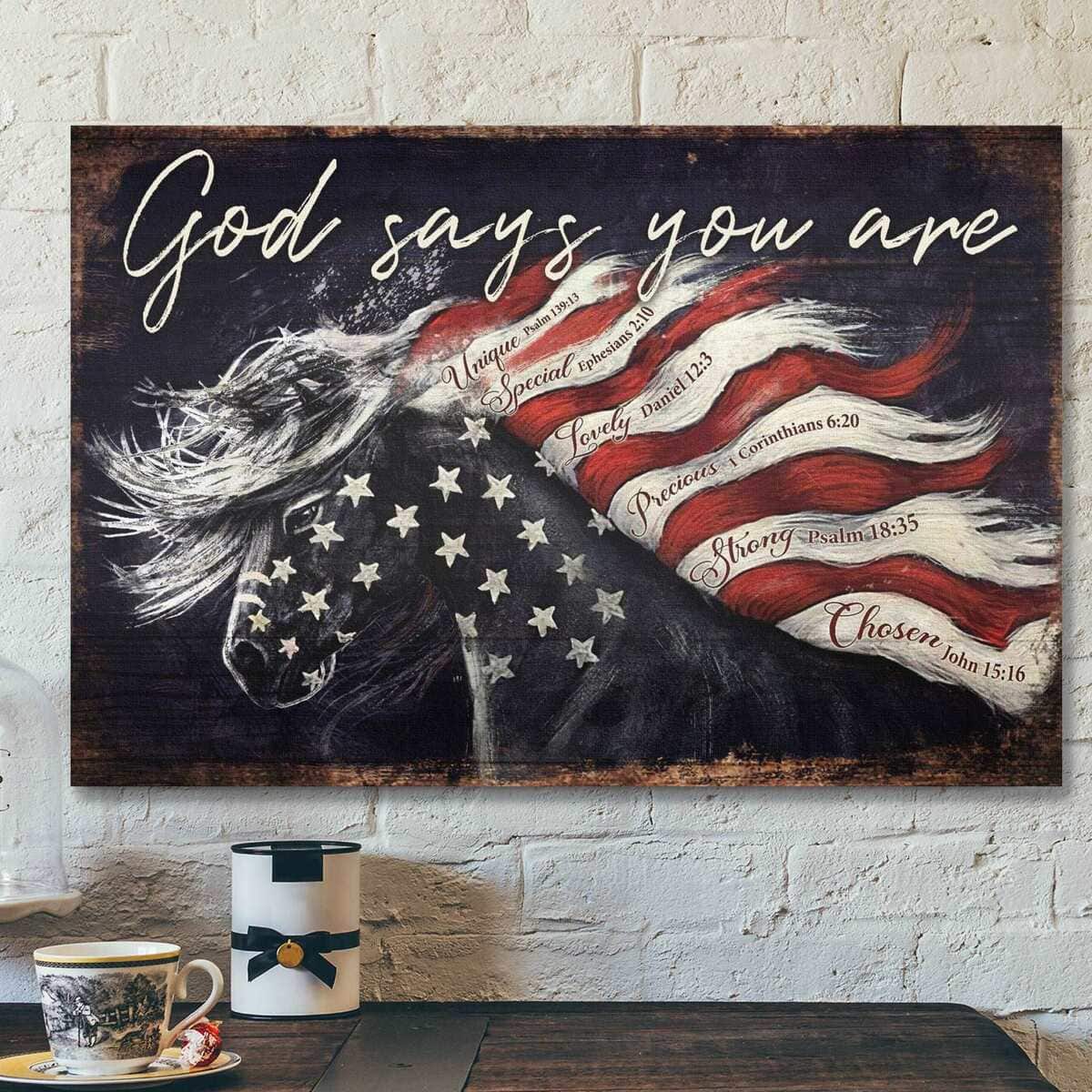 Amazing Horse And Flag God Says You Are Bible Verse Scripture Canvas Wall Art Amazing Horse And Flag God Says You Are Bible Verse Scripture Canvas Wall Art