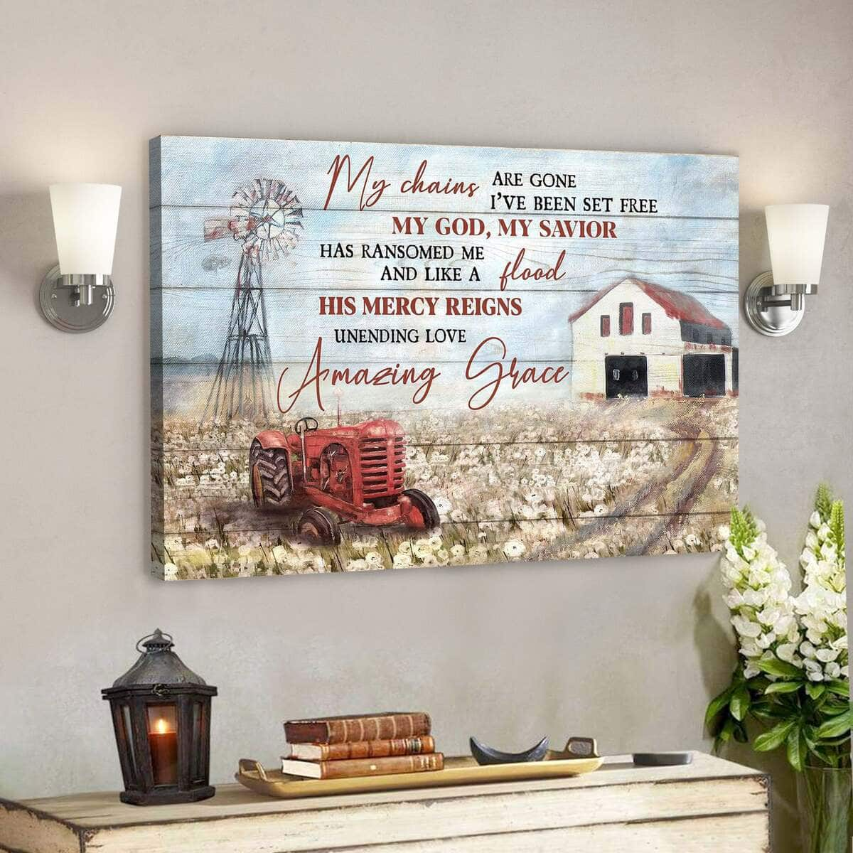 Jesus Peaceful Farm His Mercy Reigns Unending Love Bible Verse Scripture Canvas Wall Art