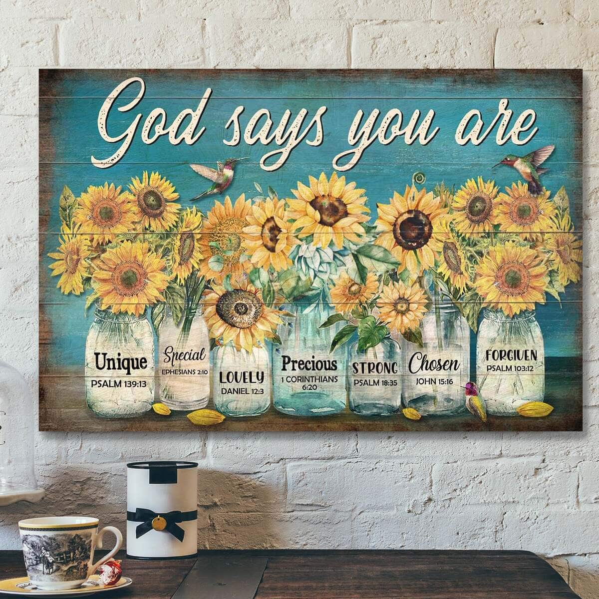 Sunflower Jar God Says You Are Bible Verse Scripture Canvas Wall Art Sunflower Jar God Says You Are Bible Verse Scripture Canvas Wall Art