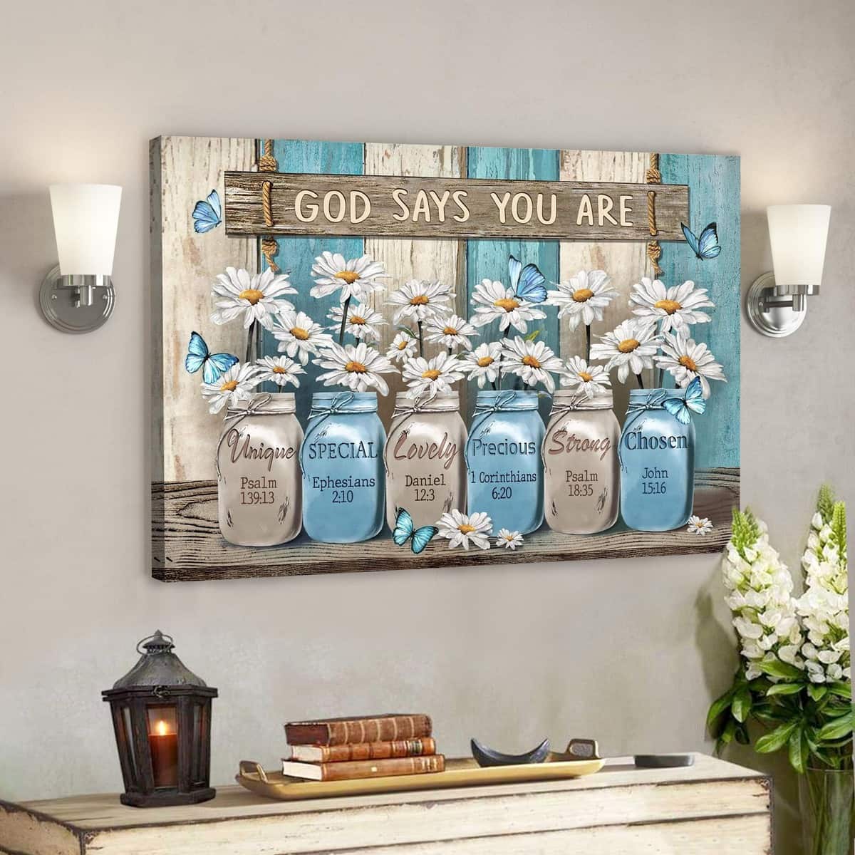 Scripture Wood Background Daisy Flower Wooden Background Bible Verse Scripture Canvas Wall Art ...