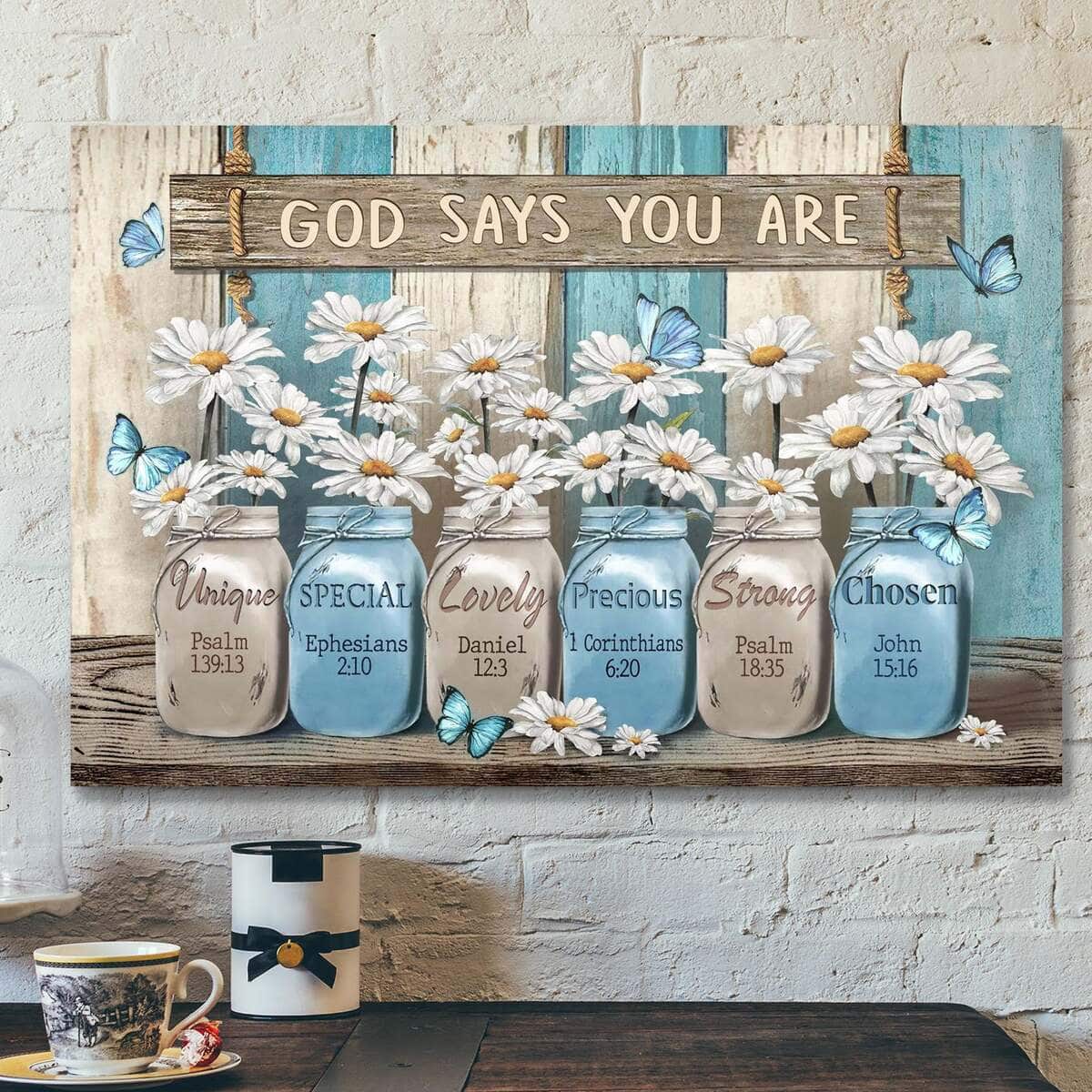 Daisy Scriptures Daisy Flower Wooden Background Bible Verse Scripture Canvas Wall Art ...