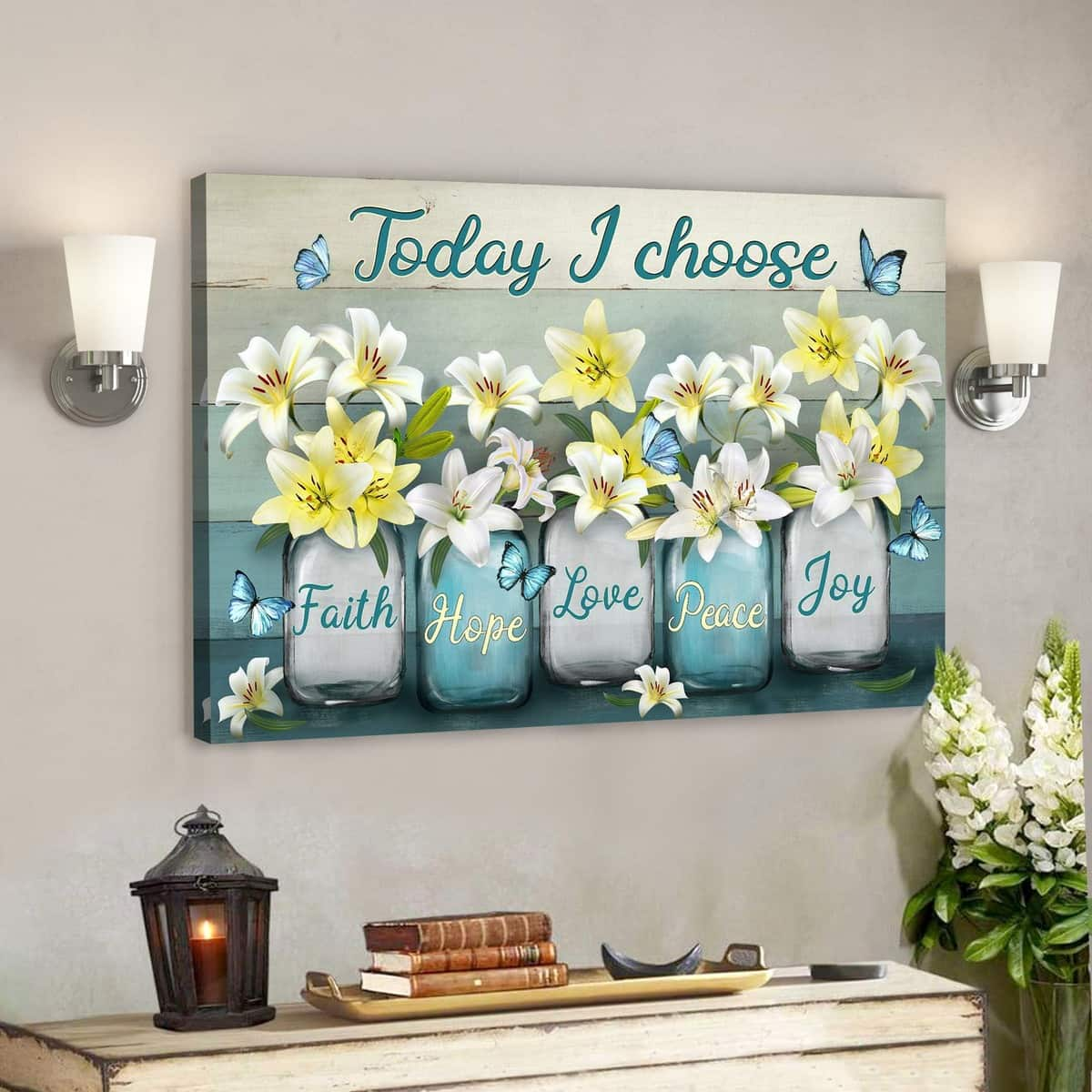 Lily In Jar Today I Choose Joy Bible Verse Scripture Canvas Wall Art