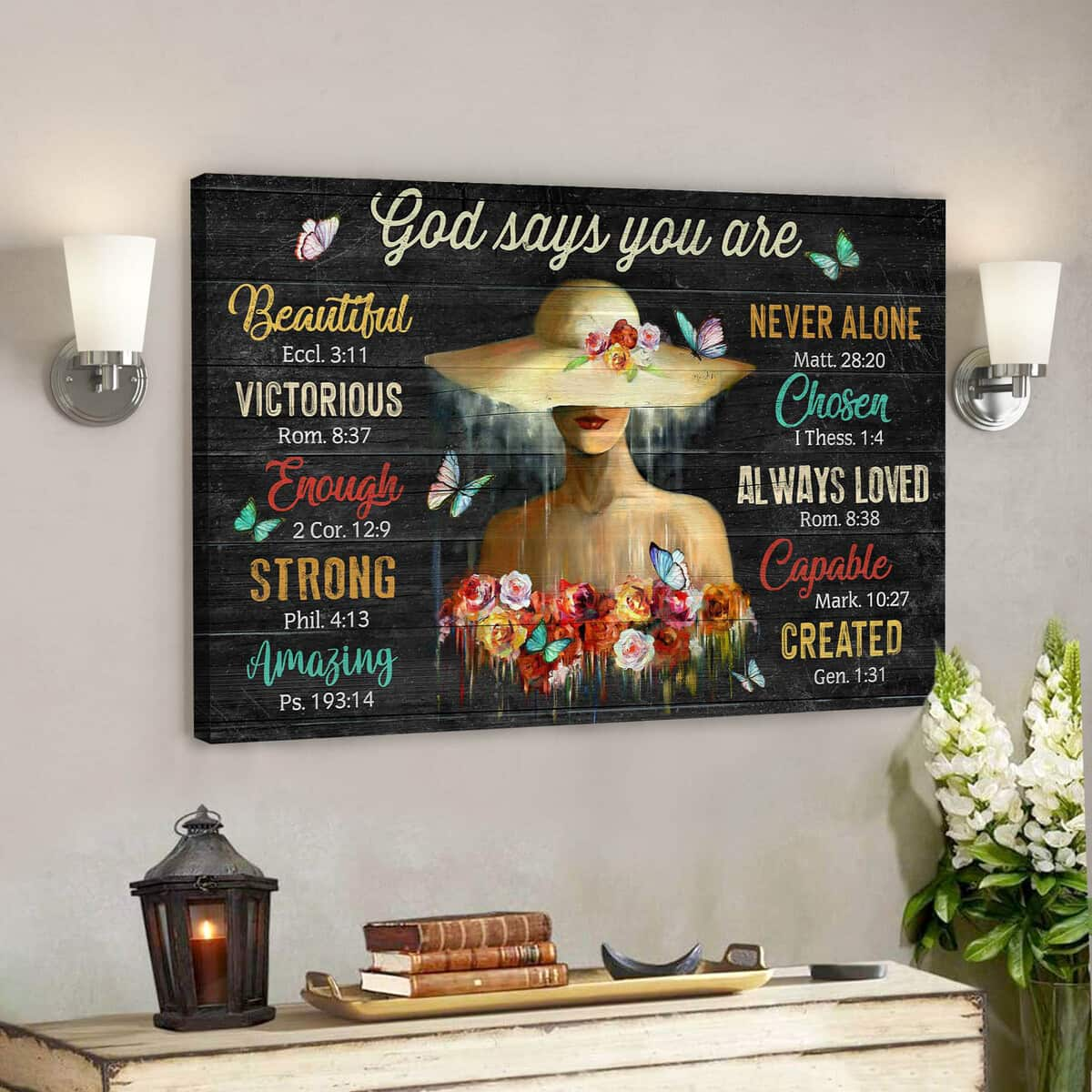 Bible Verse Flower Girl God Says You Are Scripture Canvas Wall Art