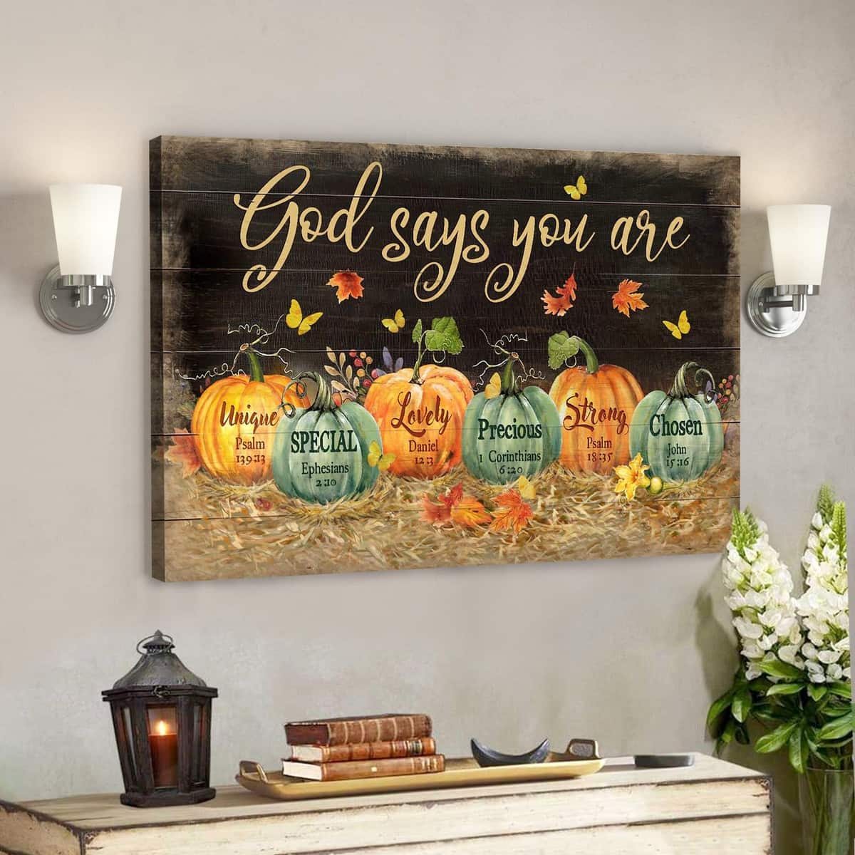 Pumpkin On Black Background God Says You Are Bible Verse Scripture Canvas Wall Art Pumpkin On Black Background God Says You Are Bible Verse Scripture Canvas Wall Art