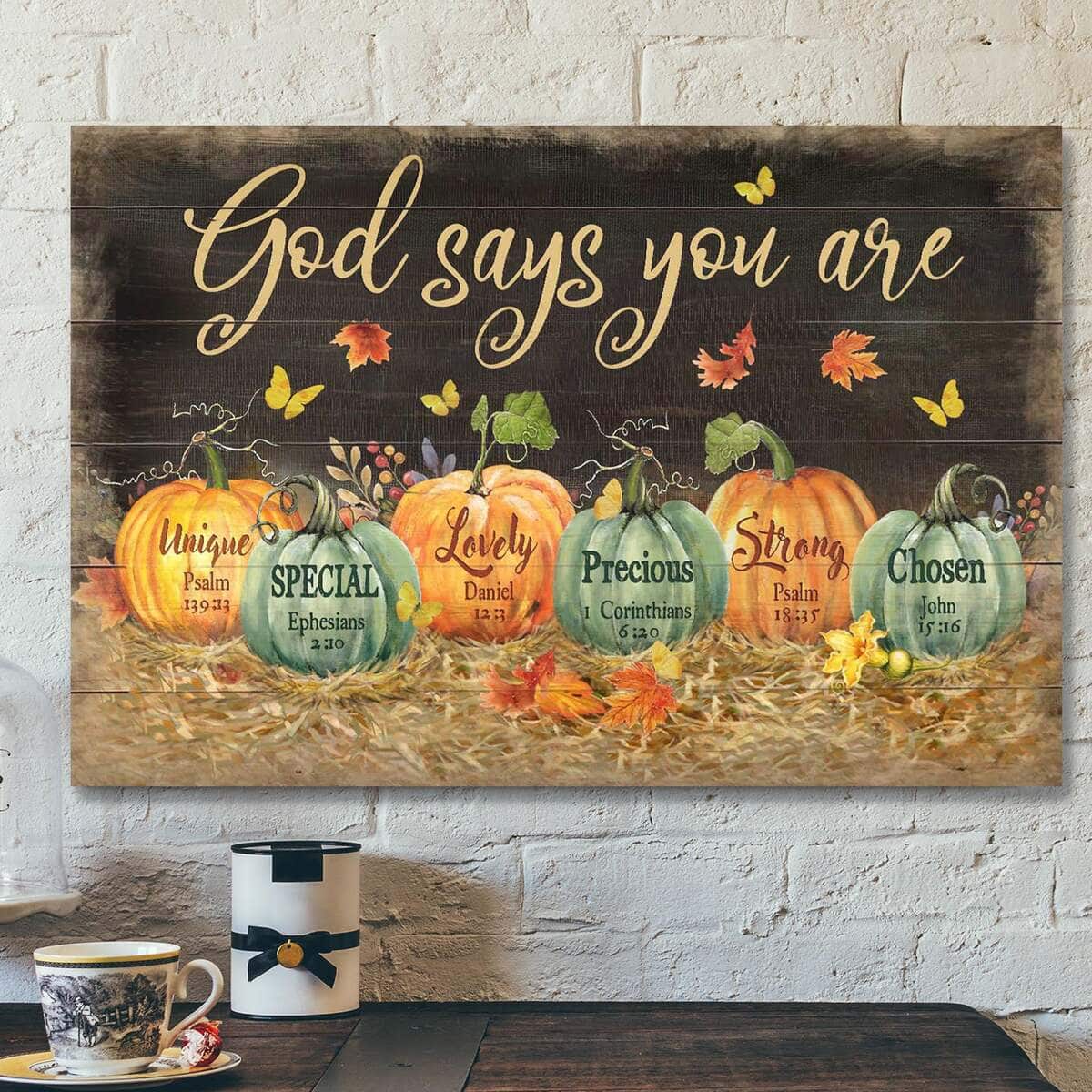 Pumpkin On Black Background God Says You Are Bible Verse Scripture Canvas Wall Art Pumpkin On Black Background God Says You Are Bible Verse Scripture Canvas Wall Art