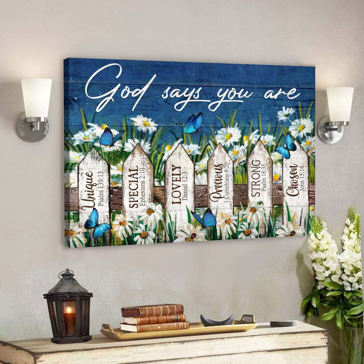 Beautiful Daisy Garden God Says You Are Bible Verse Scripture Canvas Wall Art