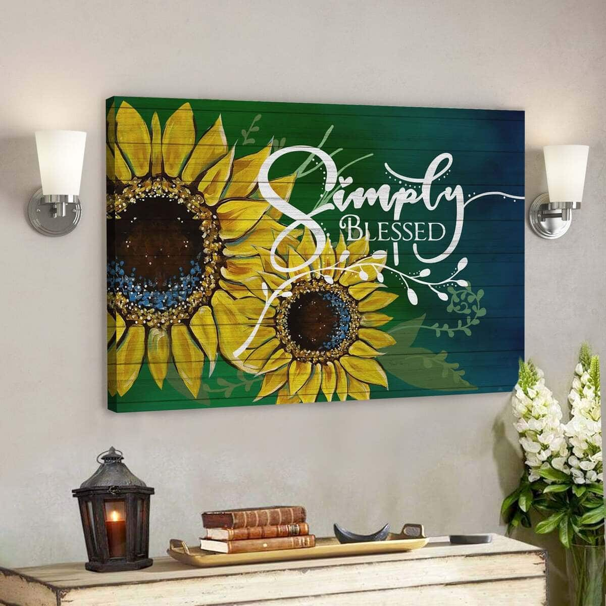 Bible Verse Blessed Simply Blessed Sunflower Scripture Canvas Wall Art