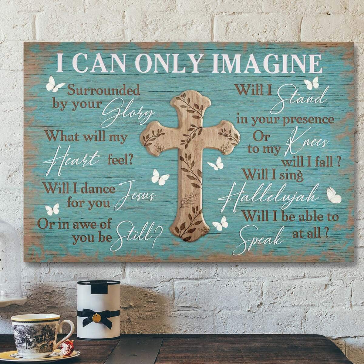 The Cross On Blue Background I Can Only Imagine Bible Verse Scripture Canvas Wall Art