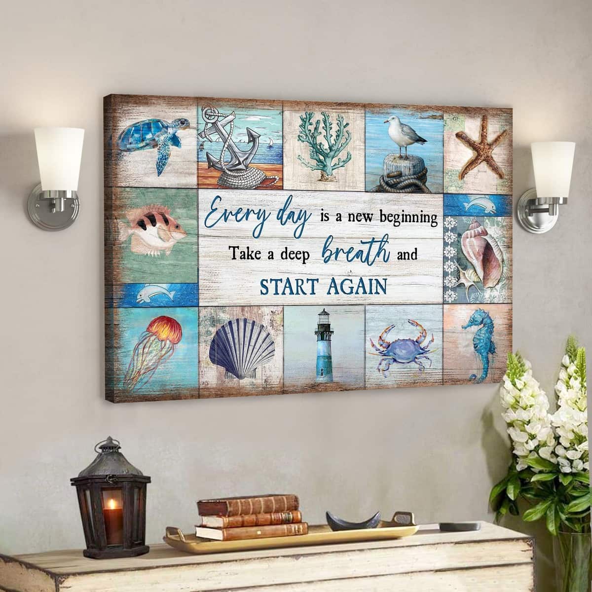 The Sea Everyday Is A New Beginning Bible Verse Scripture Canvas Wall Art
