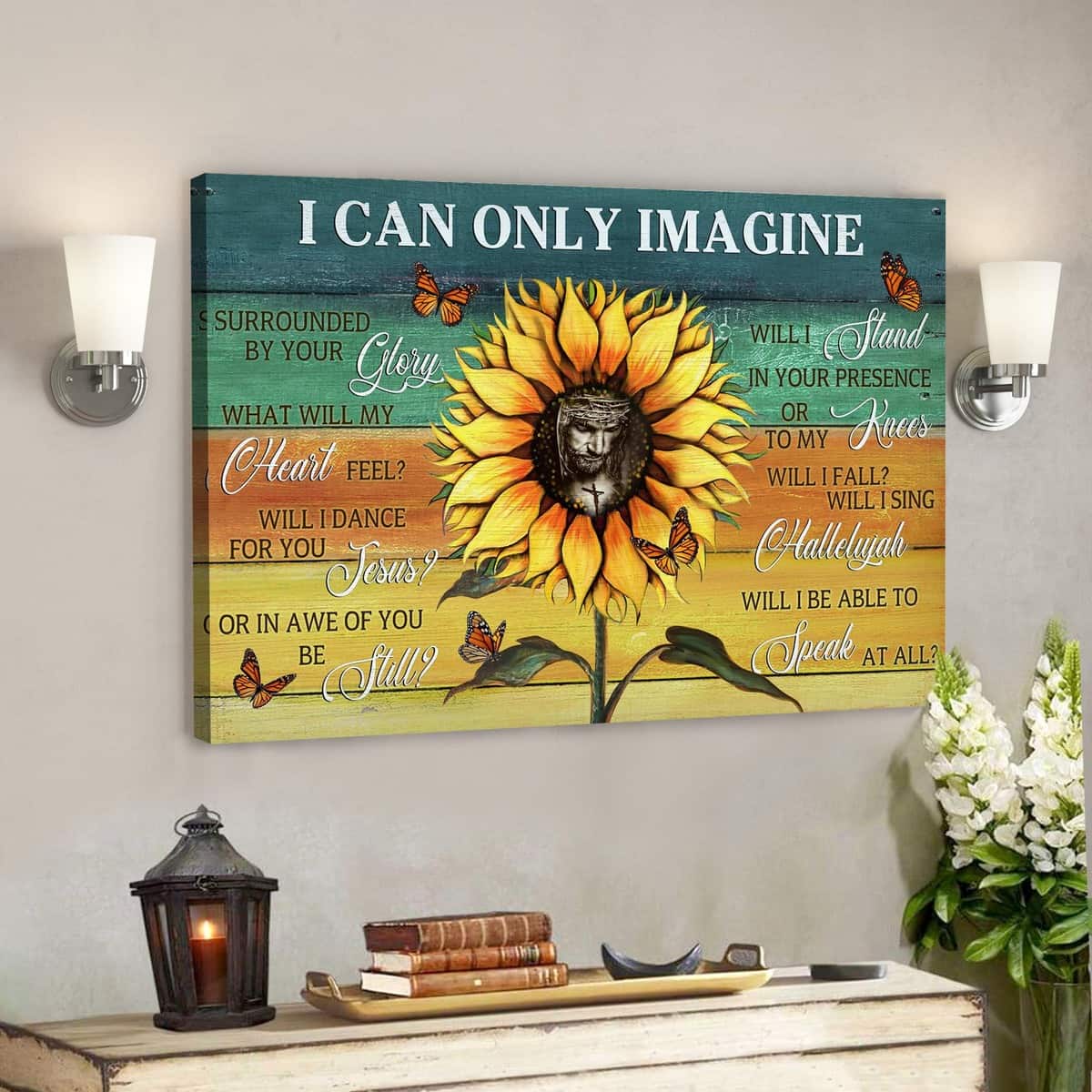 Sunflower And Butterfly I Can Only Imagine Bible Verse Scripture Canvas Wall Art