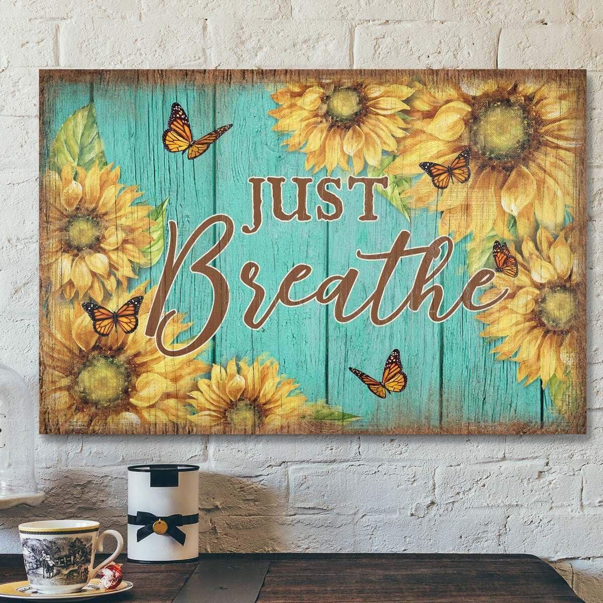 Sunflower And Butterfly Just Breathe Bible Verse Scripture Canvas Wall Art Sunflower And Butterfly Just Breathe Bible Verse Scripture Canvas Wall Art