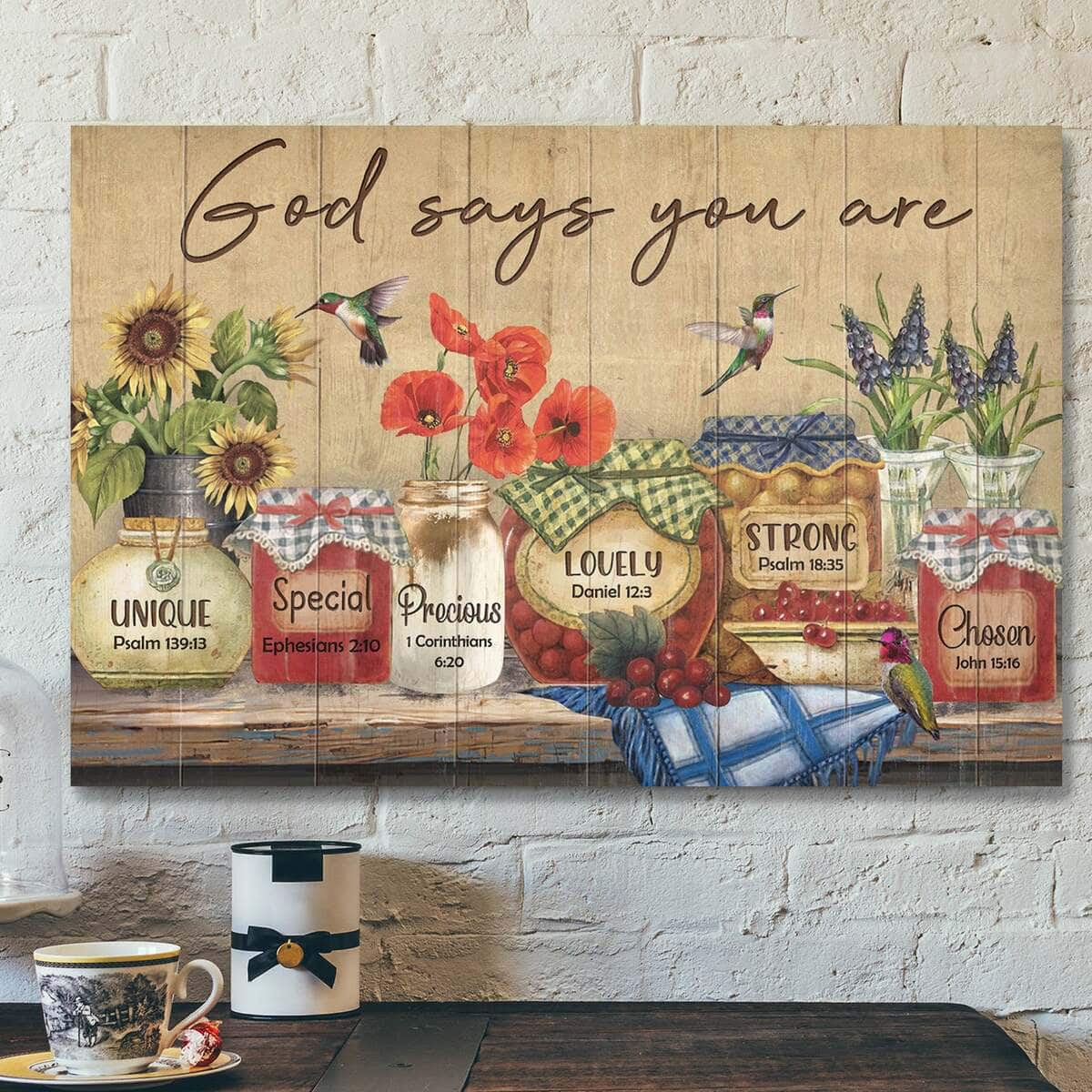 Hummingbird And Beautiful Jars God Says You Are Bible Verse Scripture Canvas Wall Art Hummingbird And Beautiful Jars God Says You Are Bible Verse Scripture Canvas Wall Art