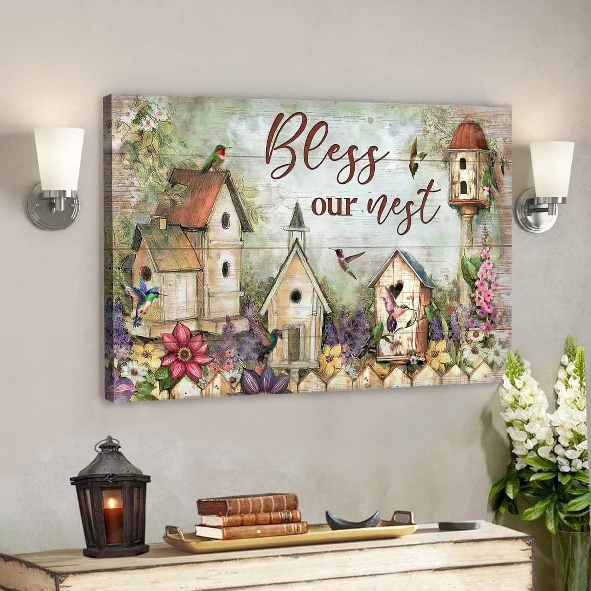 Bird Nest Bless Our Nest Bible Verse Scripture Canvas Wall Art