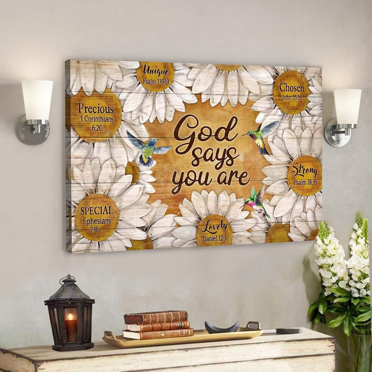 Daisy And Hummingbird God Says You Are Bible Verse Scripture Canvas Wall Art Daisy And Hummingbird God Says You Are Bible Verse Scripture Canvas Wall Art