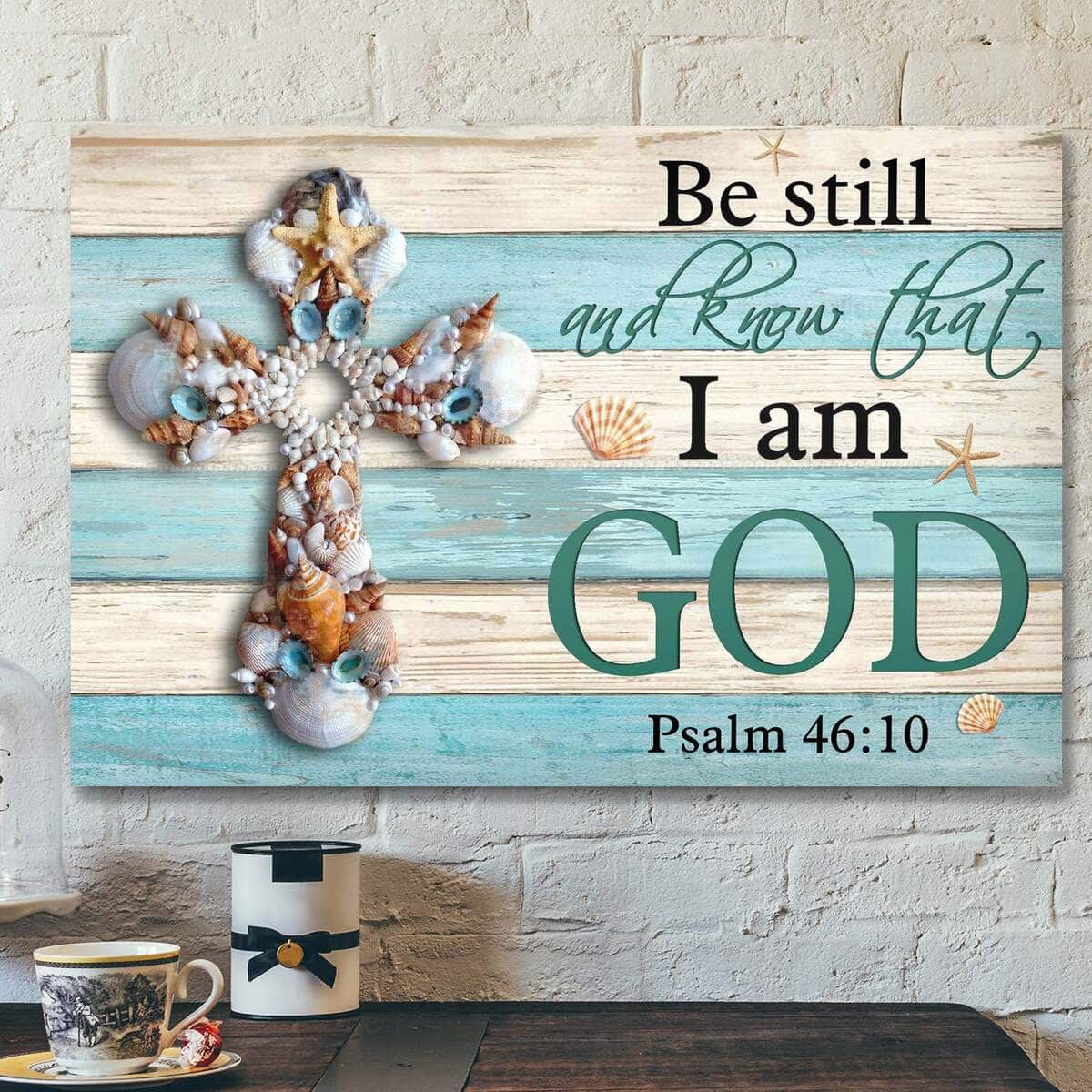 Seashell Cross Be Still And Know That I Am God Bible Verse Scripture Canvas Wall Art