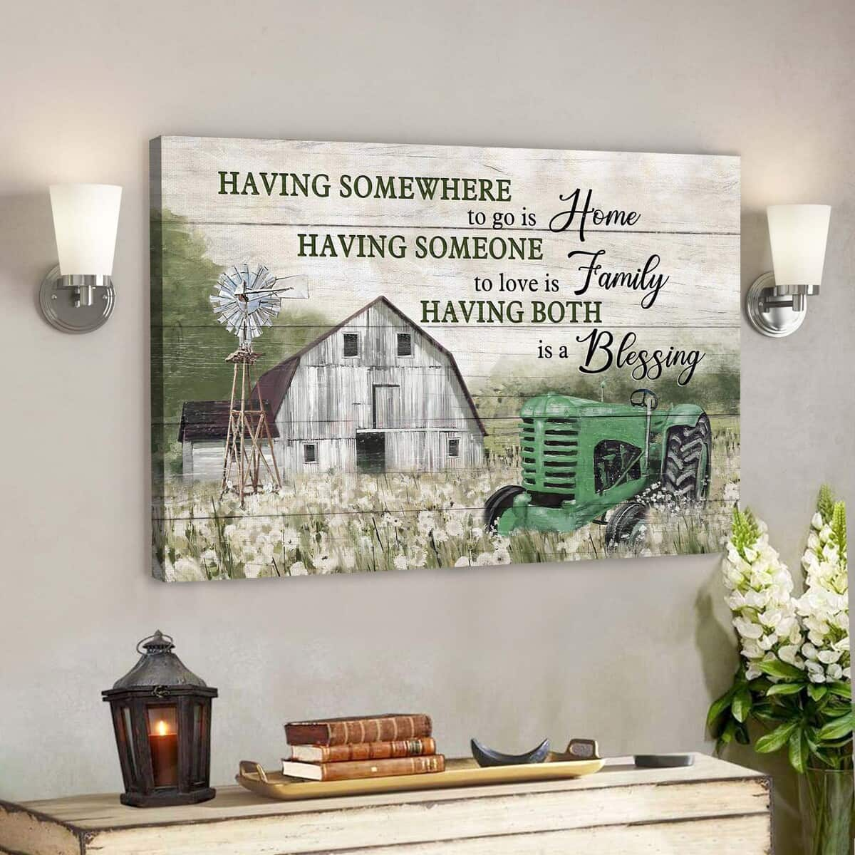 Green Tractor Having Somewhere To Go Is Home Bible Verse Scripture Canvas Wall Art