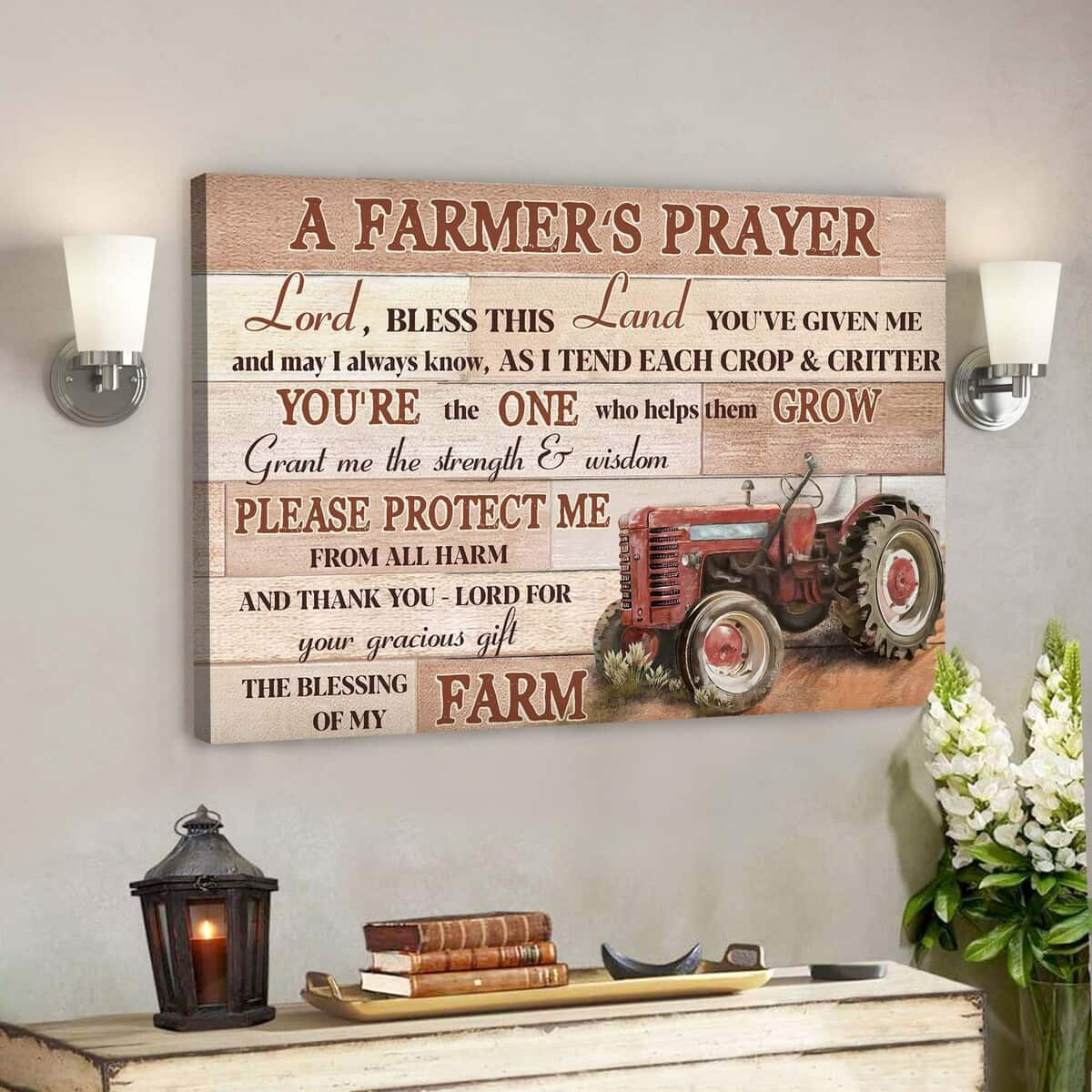 Red Truck A Farmer's Prayer Bible Verse Scripture Canvas Wall Art