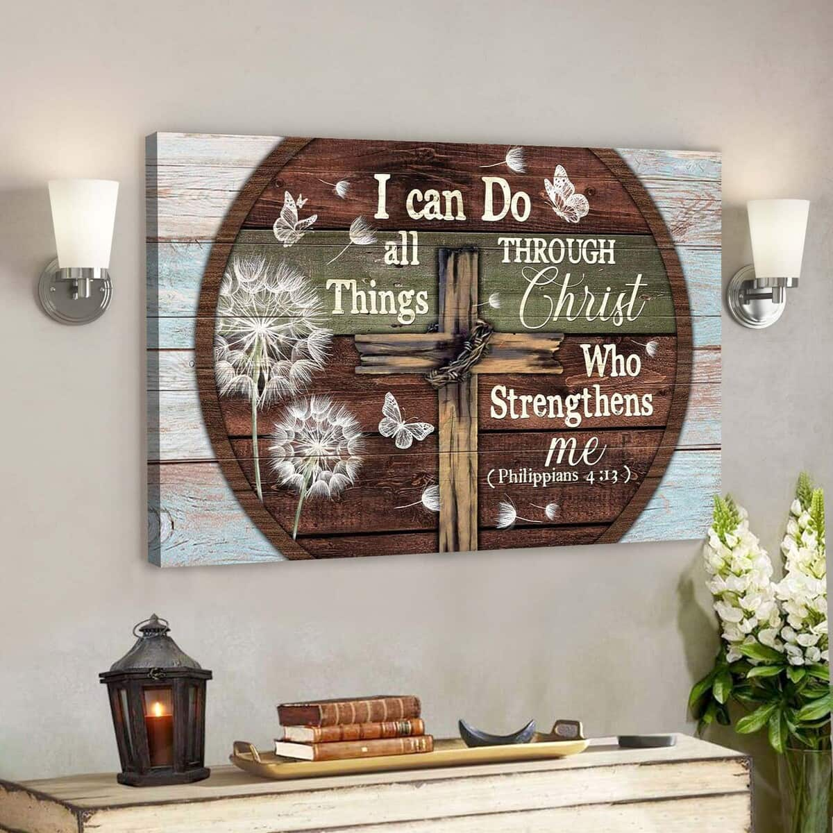 The Cross I Can Do All Things Through Christ Bible Verse Scripture Canvas Wall Art