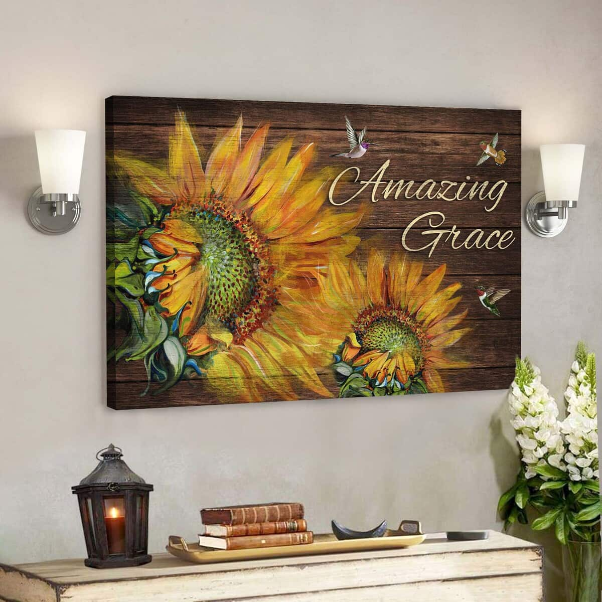 Sunflowers Amazing Grace Bible Verse Scripture Canvas Wall Art