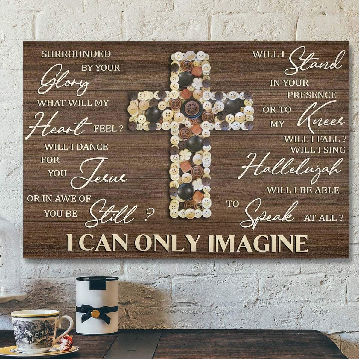 Button Cross I Can Only Imagine Bible Verse Scripture Canvas Wall Art