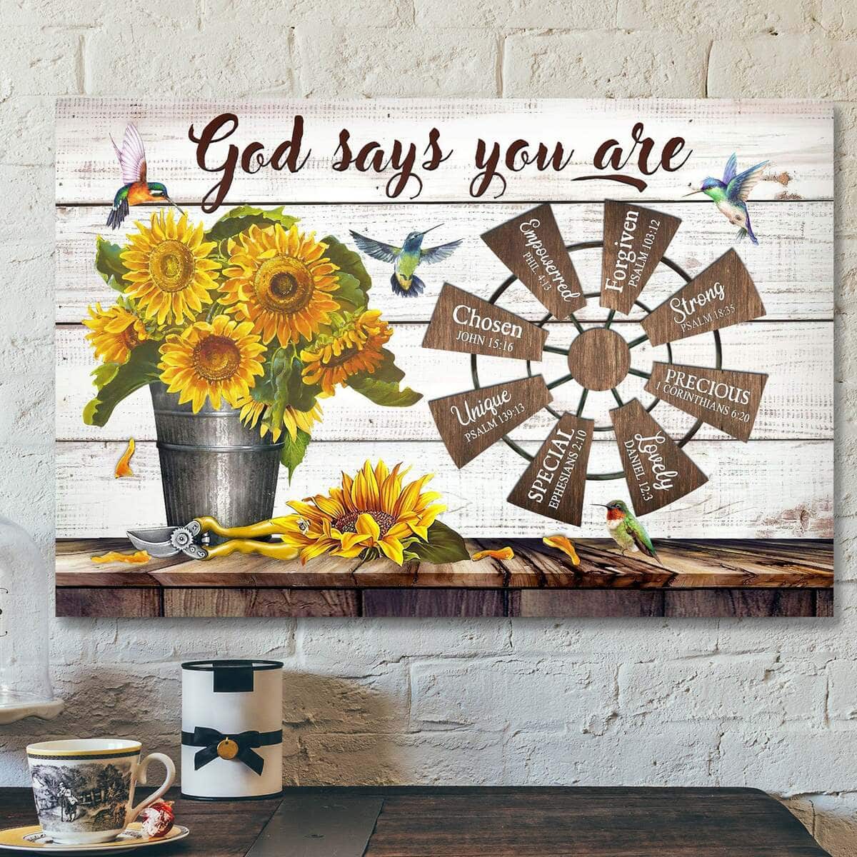 Sunflower And Windmill God Says You Are Bible Verse Scripture Canvas Wall Art Sunflower And Windmill God Says You Are Bible Verse Scripture Canvas Wall Art