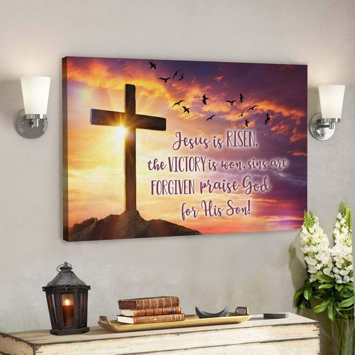 Jesus Is Risen The Victory Is Won Bible Verse Scripture Easter Day Canvas Wall Art