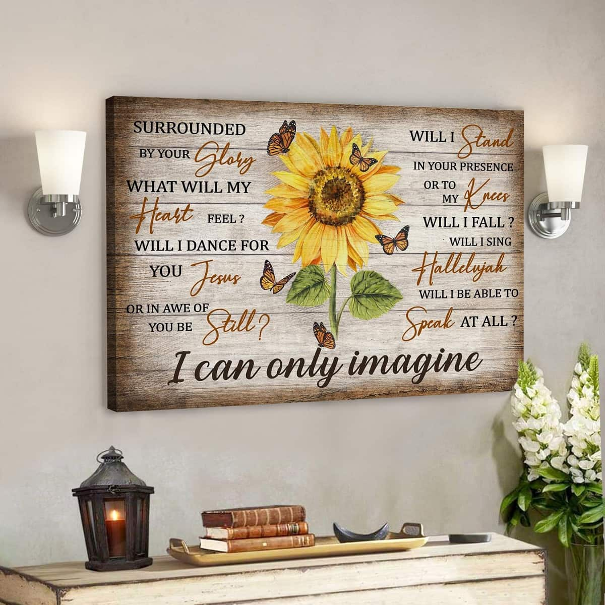 Sunflower And Yellow Butterfly I Can Only Imagine Bible Verse Scripture Canvas Wall Art