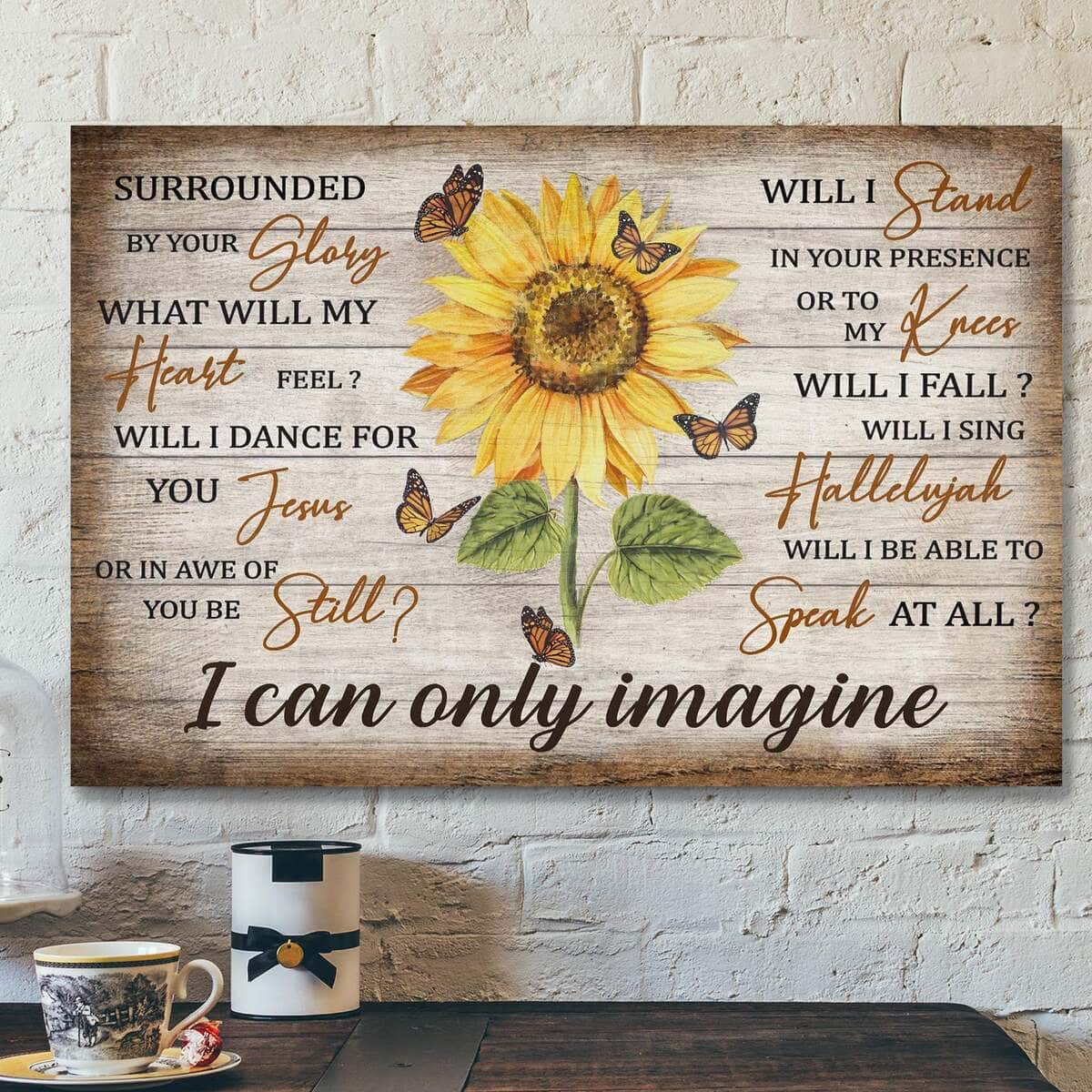 Sunflower And Yellow Butterfly I Can Only Imagine Bible Verse Scripture Canvas Wall Art
