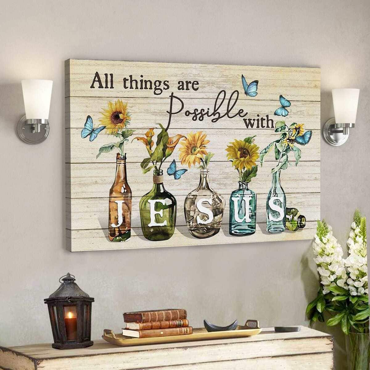 All Things Are Possible With Jesus Bible Verse Scripture Canvas Wall Art